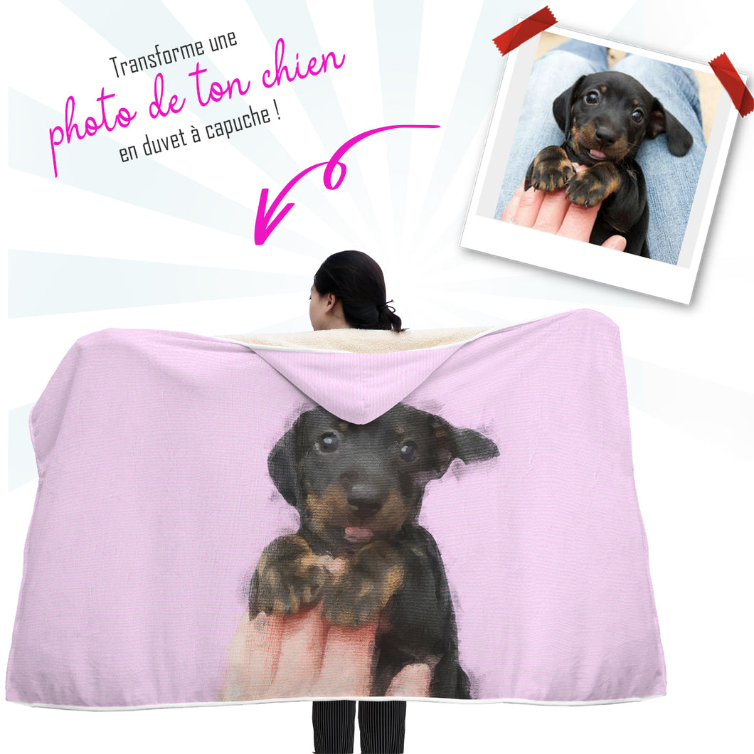 Couverture Personnalisable avec Capuche - Peinture de Chien